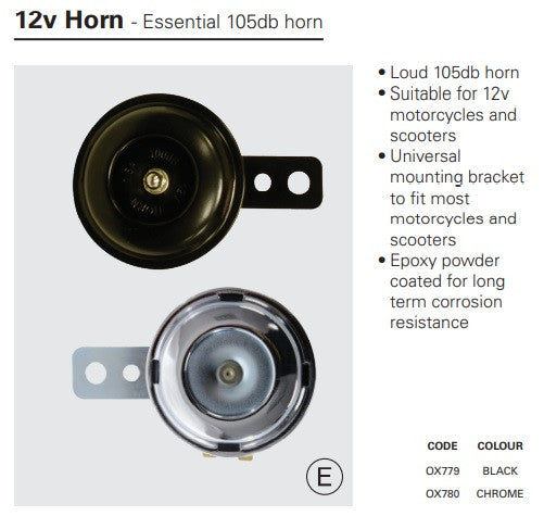Oxford 12V  Motorbike Horn 105 db Scooter Chrome Horn